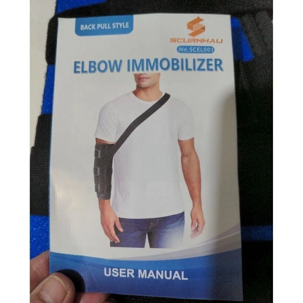 Scurnhali Elbow Immobilizer Back Pull Style Black Blue Cushioned New